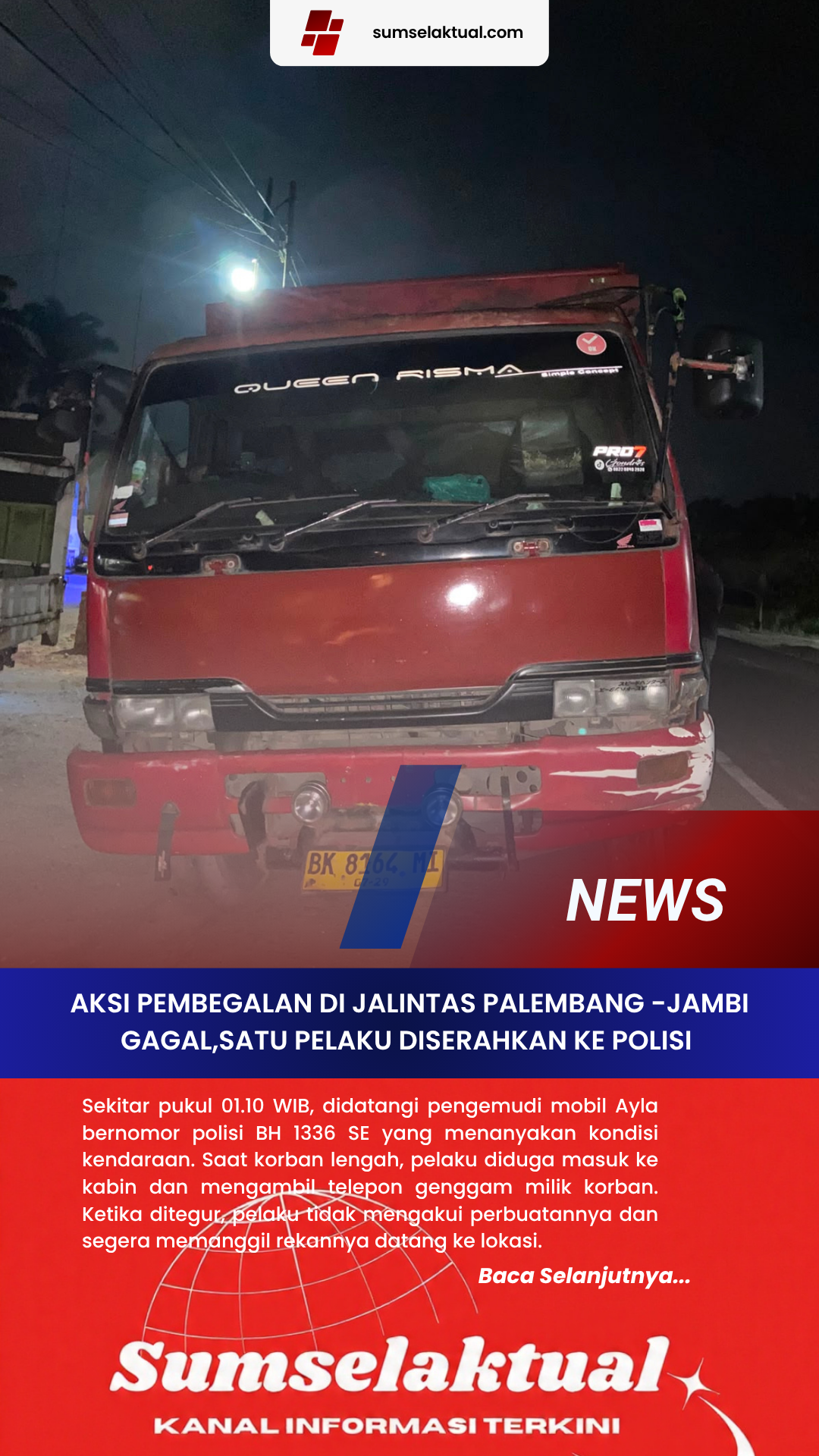 Aksi Pembegalan di Jalintas Palembang -Jambi Gagal,Satu Pelaku Diserahkan ke Polisi.